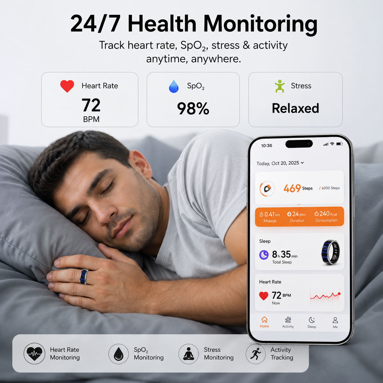 Smart Ring Track Sleep, Heart Rate & Recovery 24/7.