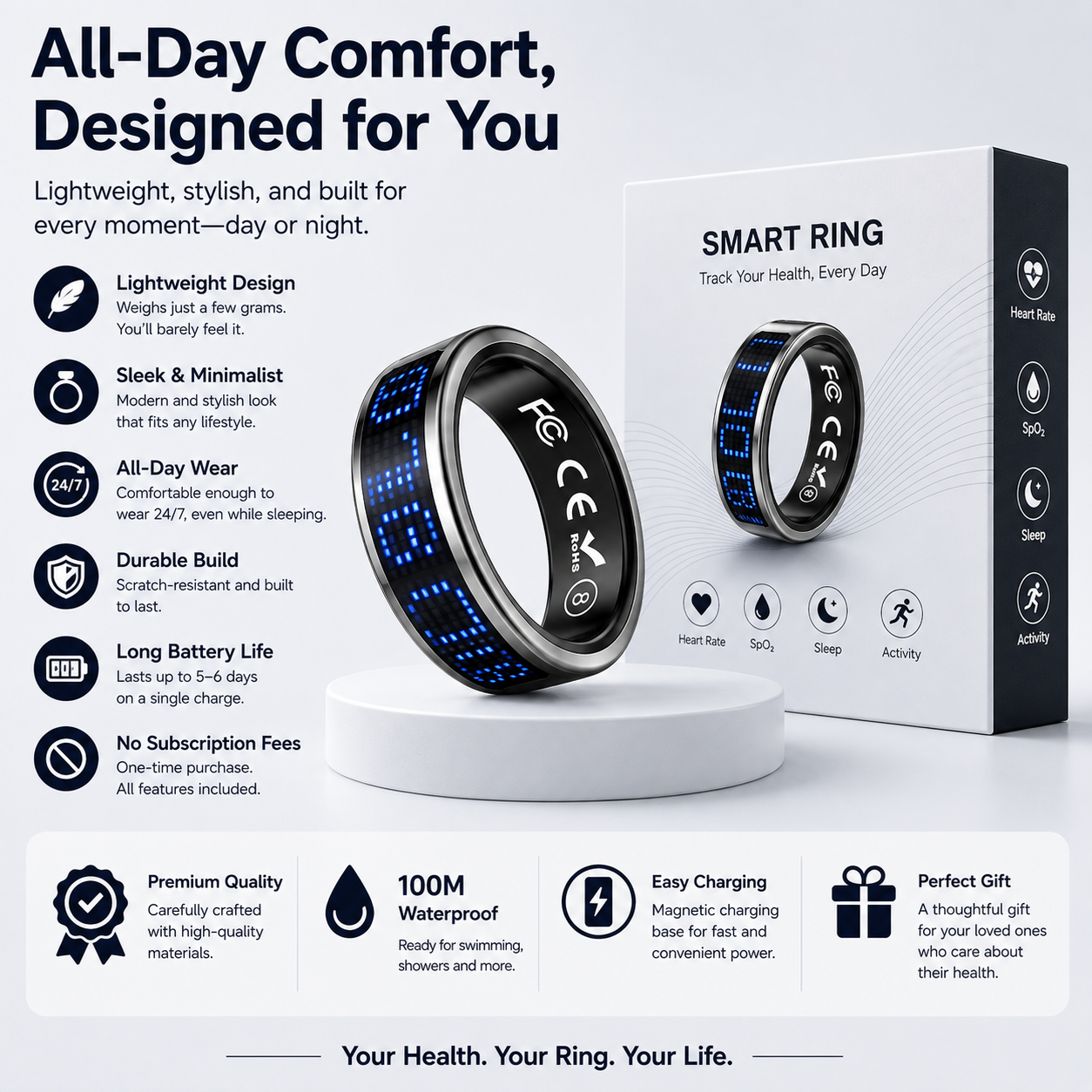 Smart Ring Track Sleep, Heart Rate & Recovery 24/7.